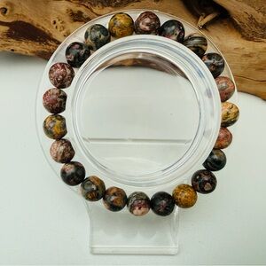 Natural Leopard Skin Jasper Beaded Bracelet Grounding Healing Energy Unisex